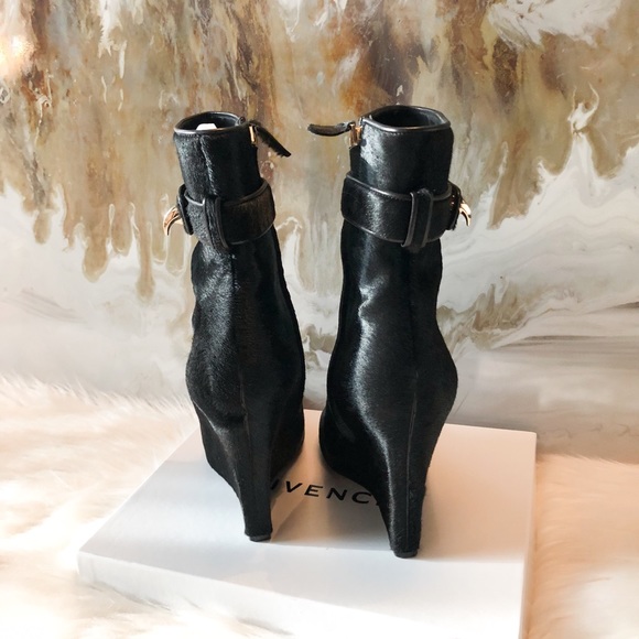 SOLDGivenchy Shark Ponyhair Black Wedge Booties 39 - Picture 6 of 7